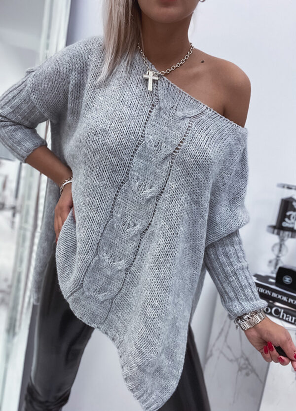 SWETER ONE SIZE ASYMETRYCZNY GREY-503863