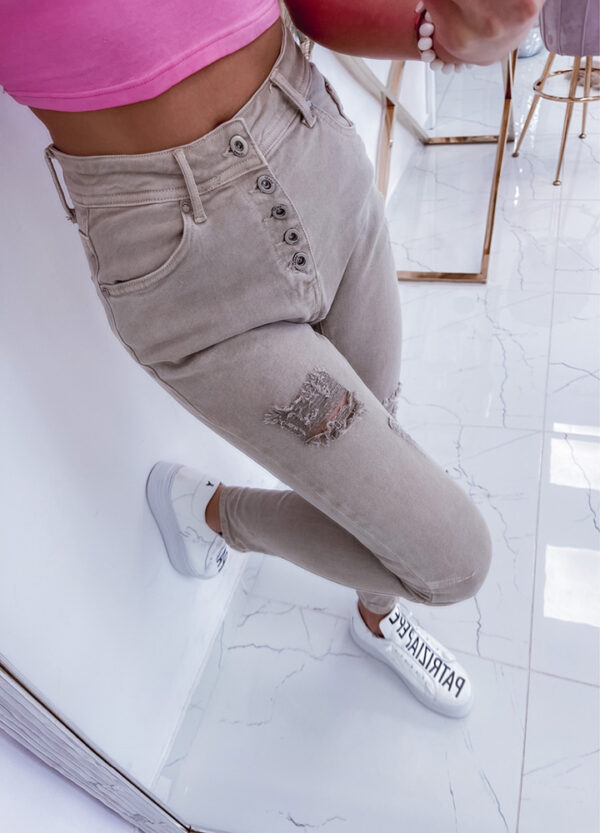 BY O LA LA / SPODNIE JEANSOWE SLIM BEIGE-513988