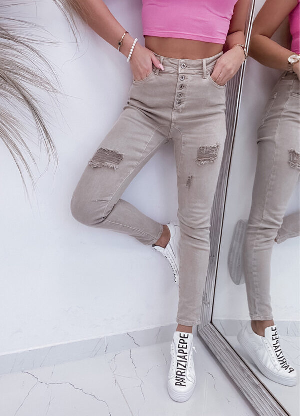 BY O LA LA / SPODNIE JEANSOWE SLIM BEIGE-513992