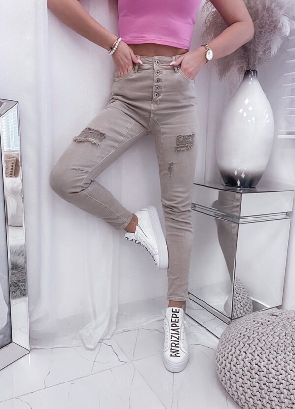 BY O LA LA / SPODNIE JEANSOWE SLIM BEIGE-513991