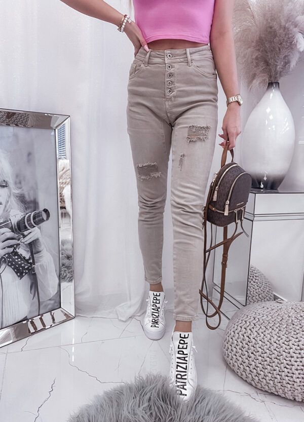 BY O LA LA / SPODNIE JEANSOWE SLIM BEIGE-513993