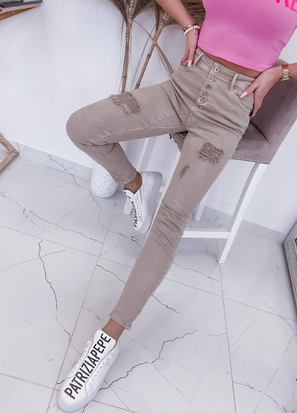 BY O LA LA / SPODNIE JEANSOWE SLIM BEIGE-513996