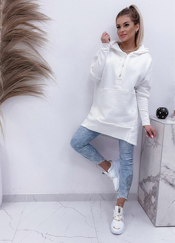 BY O LA LA/ BLUZA OCIEPLANA Z KAPTUREM WHITE-561068