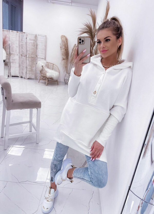 BY O LA LA/ BLUZA OCIEPLANA Z KAPTUREM WHITE-561070