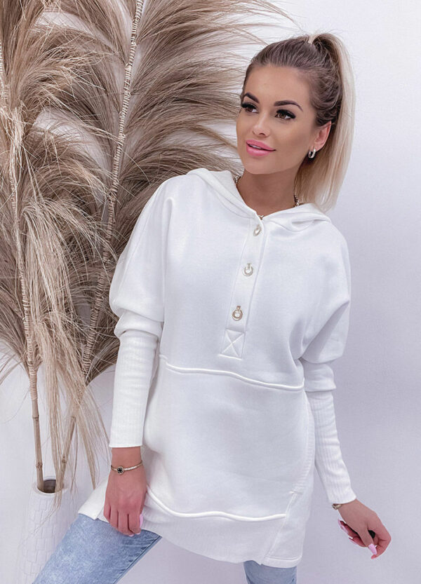 BY O LA LA/ BLUZA OCIEPLANA Z KAPTUREM WHITE-561071