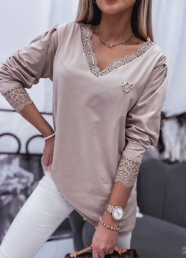 BLUZKA / TUNIKA Z KORONKĄ BEIGE-597318