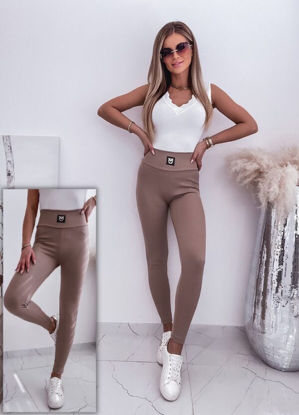 PRĄŻKOWANE LEGGINSY BEIGE-0