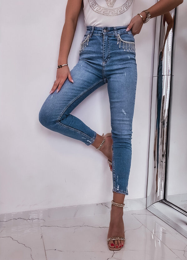 SPODNIE JEANSOWE SLIM Z PRZETARCIAMI-604868