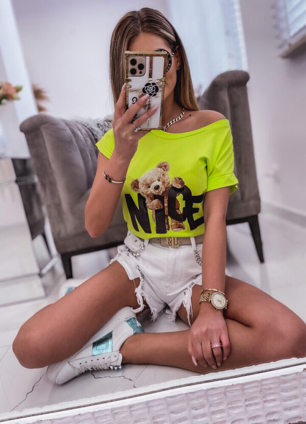 BLUZKA Z NADRUKIEM BEAR NEON-614638