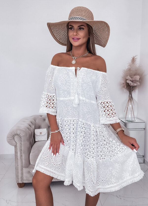 BAWEŁNIANA SUKIENKA Z KORONKĄ BOHO STYLE-623665