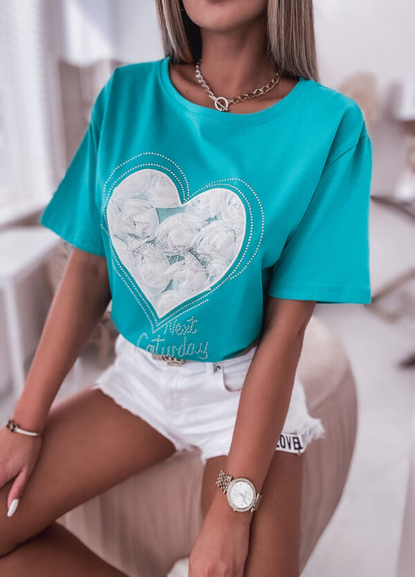 BLUZKA Z NADRUKIEM LOVE TURQUOISE-633619