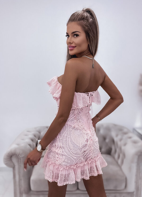 ELEGANCKA SUKIENKA Z KORONKĄ PINK-629004