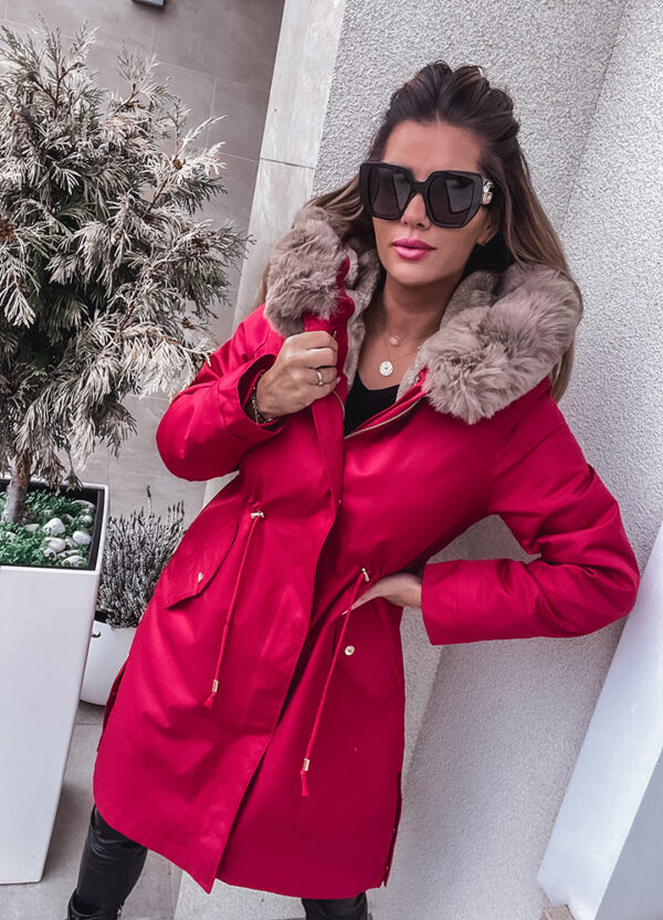 KURTKA PARKA OCIEPLANA FUTERKIEM RED-647759