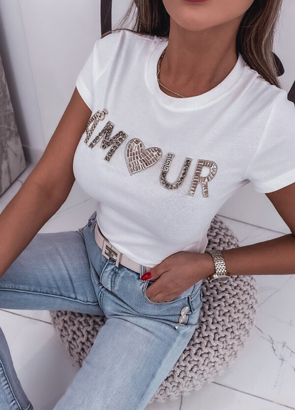 T-SHIRT Z CEKINAMI AMOUR WHITE-662561