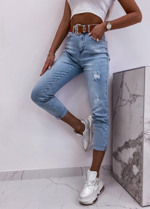 SPODNIE JEANSOWE Z PASKIEM SLIM DENIM-665769