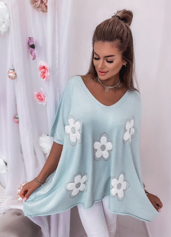 OVERSIZOWY SWETER FLOWERS MINT-663733