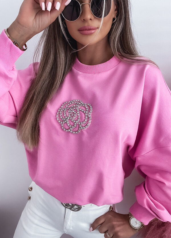 BAWEŁNIANA BLUZA Z CYRKONIAMI ROSE-0