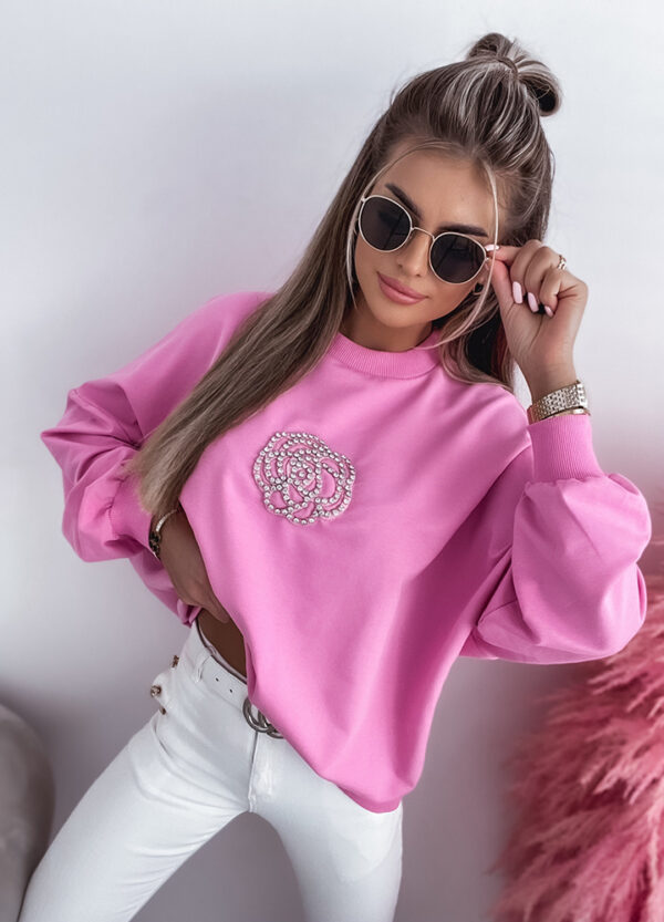 BAWEŁNIANA BLUZA Z CYRKONIAMI ROSE-669917