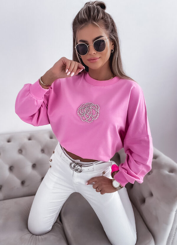 BAWEŁNIANA BLUZA Z CYRKONIAMI ROSE-669920