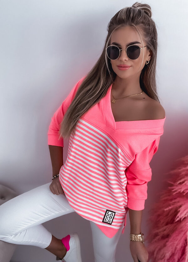 BAWEŁNIANA BLUZA W PASKI NEON-669807