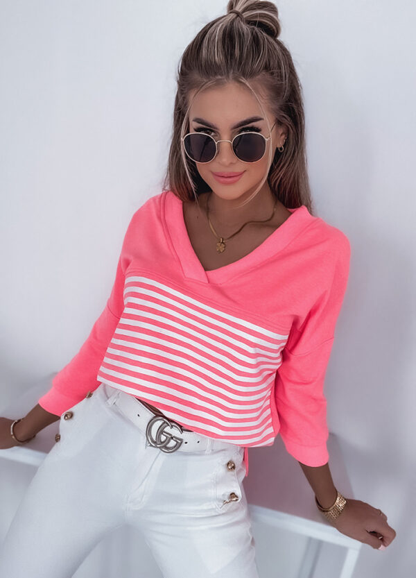 BAWEŁNIANA BLUZA W PASKI NEON-669810