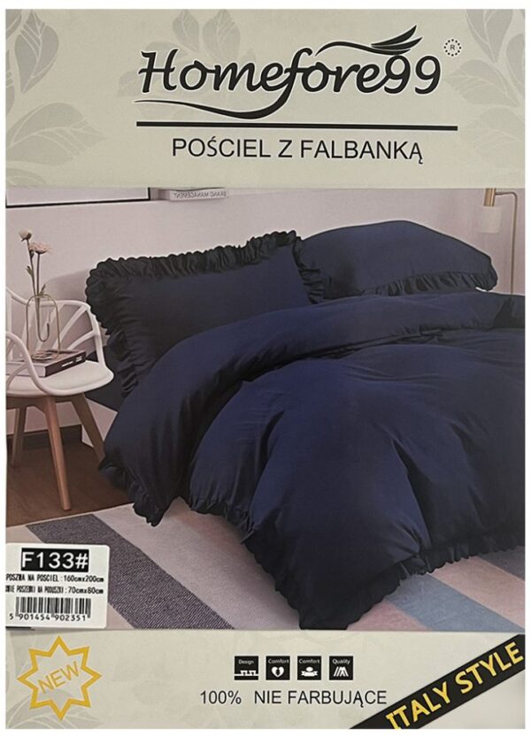 KOMPLET POŚCIELI 160X200 3CZ. Z FALBANKĄ NAVY-0