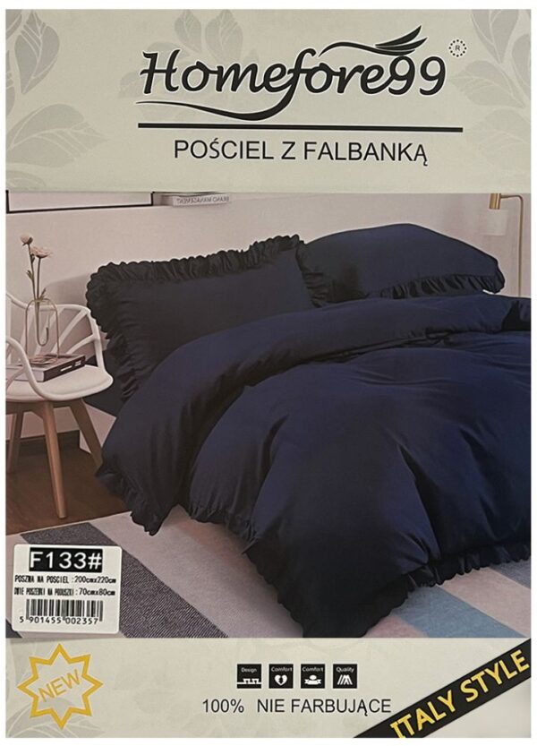 KOMPLET POŚCIELI 200X220 3CZ. Z FALBANKĄ NAVY-0