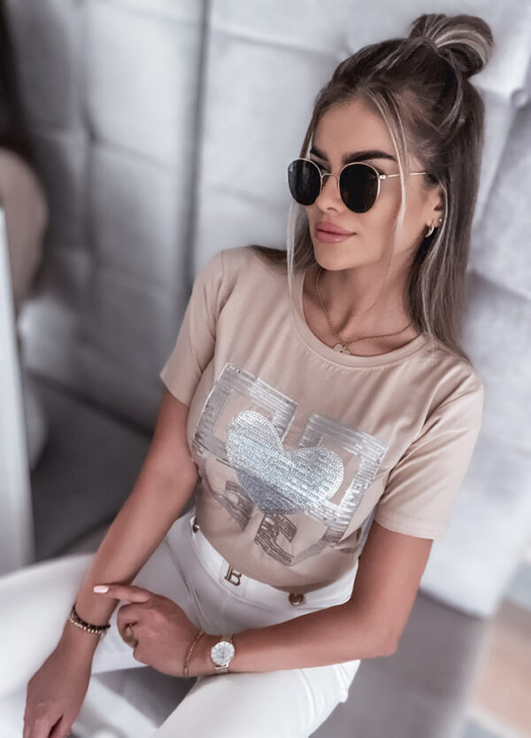 T-SHIRT Z CEKINAMI BEIGE-673363