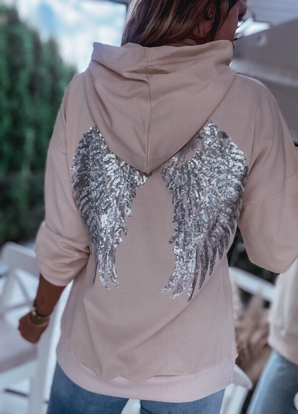 BAWEŁNIANA BLUZA Z CEKINAMI BEIGE WINGS