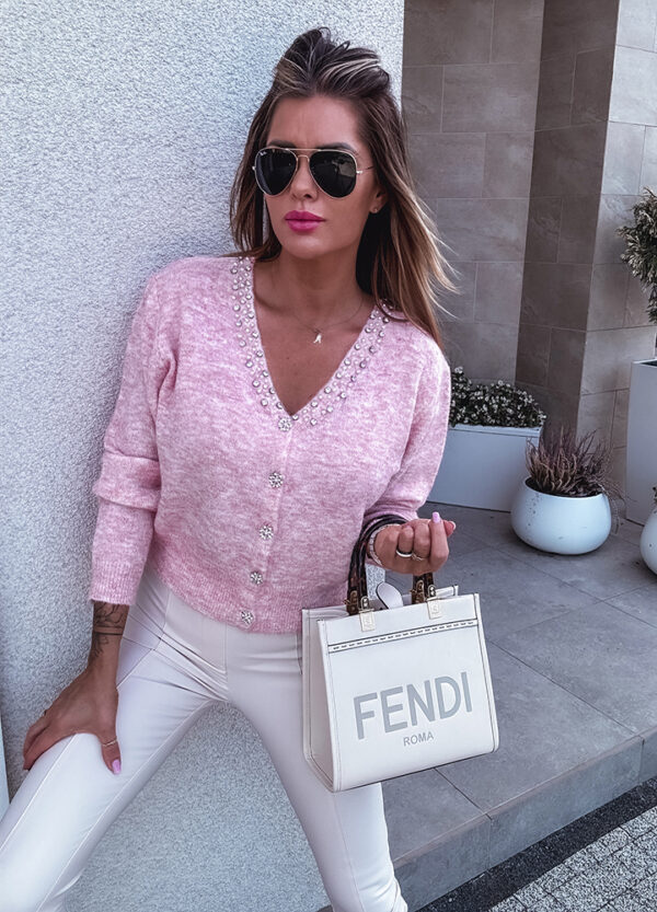 SWETER ZAPINANY NA GUZIKI CROP PINK